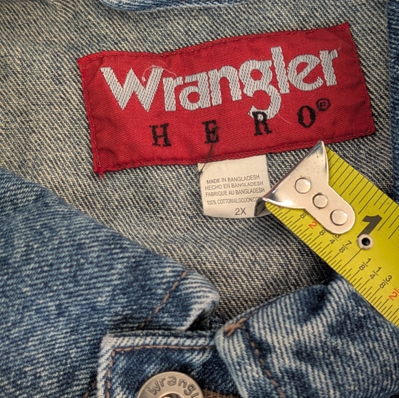 Vintage Wrangler Hero Trucker Jacket Men XXL 2XL Denim Blue Jean Biker Retro Y2K - Picture 4 of 7